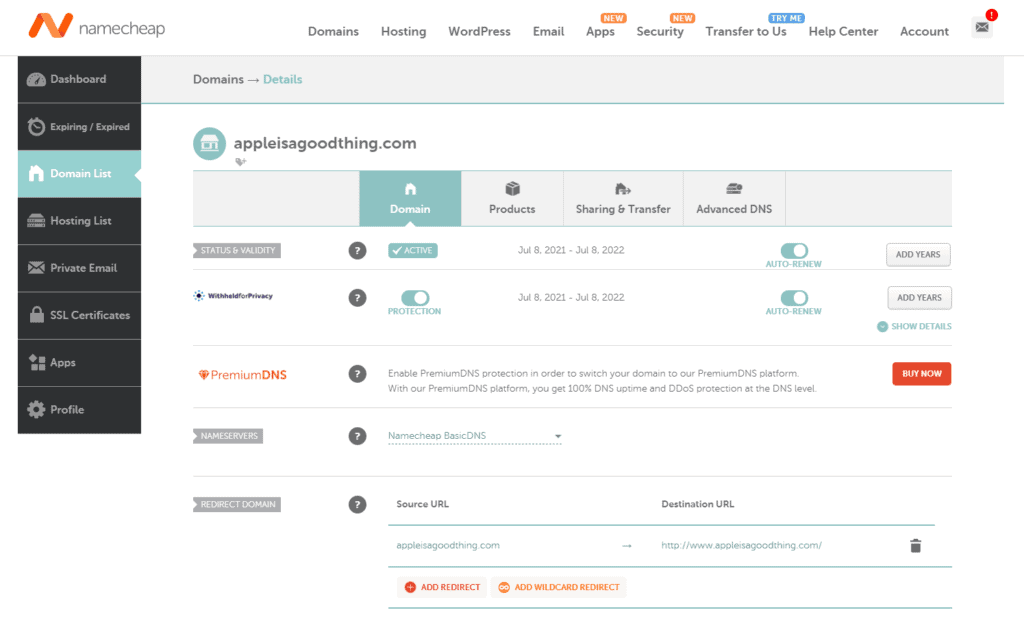 Namecheap Dashboard簡單介紹