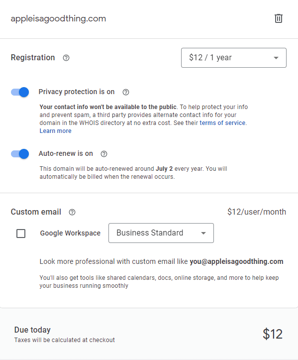 建議Google註冊網域