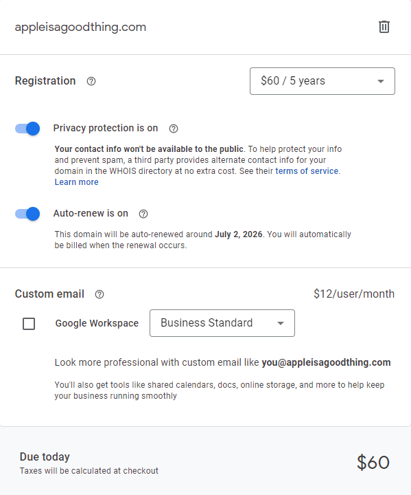 建議Google購買網域