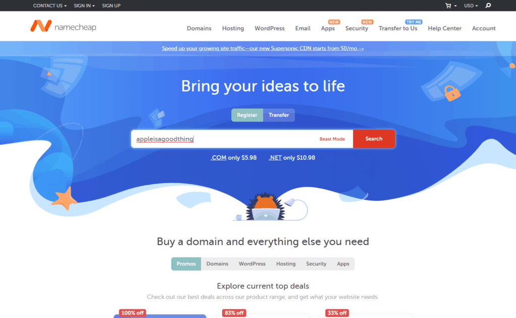 步驟1: 到Namecheap.com物色心宜Domain