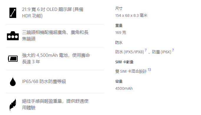 Xperia 10 III規格來源:SONY官方網站